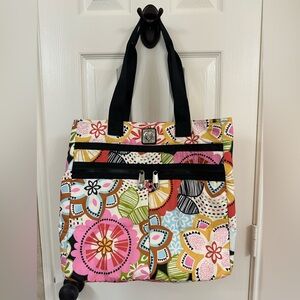 Brighton Pink and Black Travel Bag with Retro Floral Design